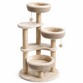Arbre à chat en tissu beige avec poteaux en sisal, 3 niveaux, hauteur 90 cm