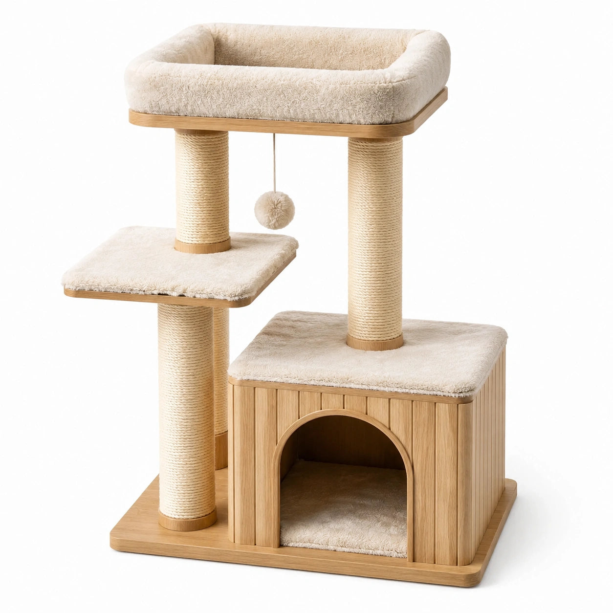 Arbre à chat en bois avec plateformes en sisal et polyester