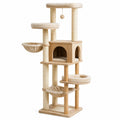 Arbre à Chat en Bois avec Sisal et Tissu Beige