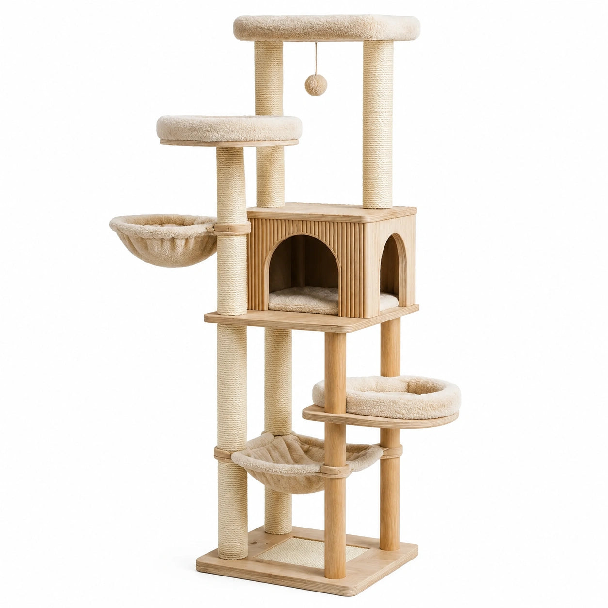 Arbre à Chat en Bois avec Sisal et Tissu Beige