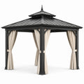 Pavillon en métal avec toit en acier et rideaux crèmes