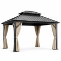 Pavillon de jardin en aluminium noir avec rideaux en polyester