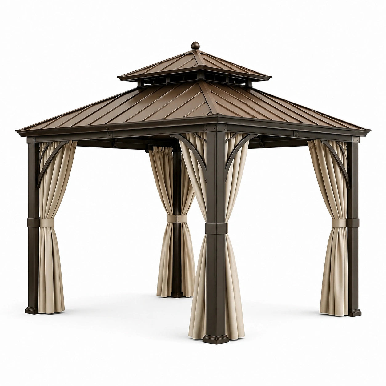 Pavillon en métal avec rideaux beige 300x300x270cm