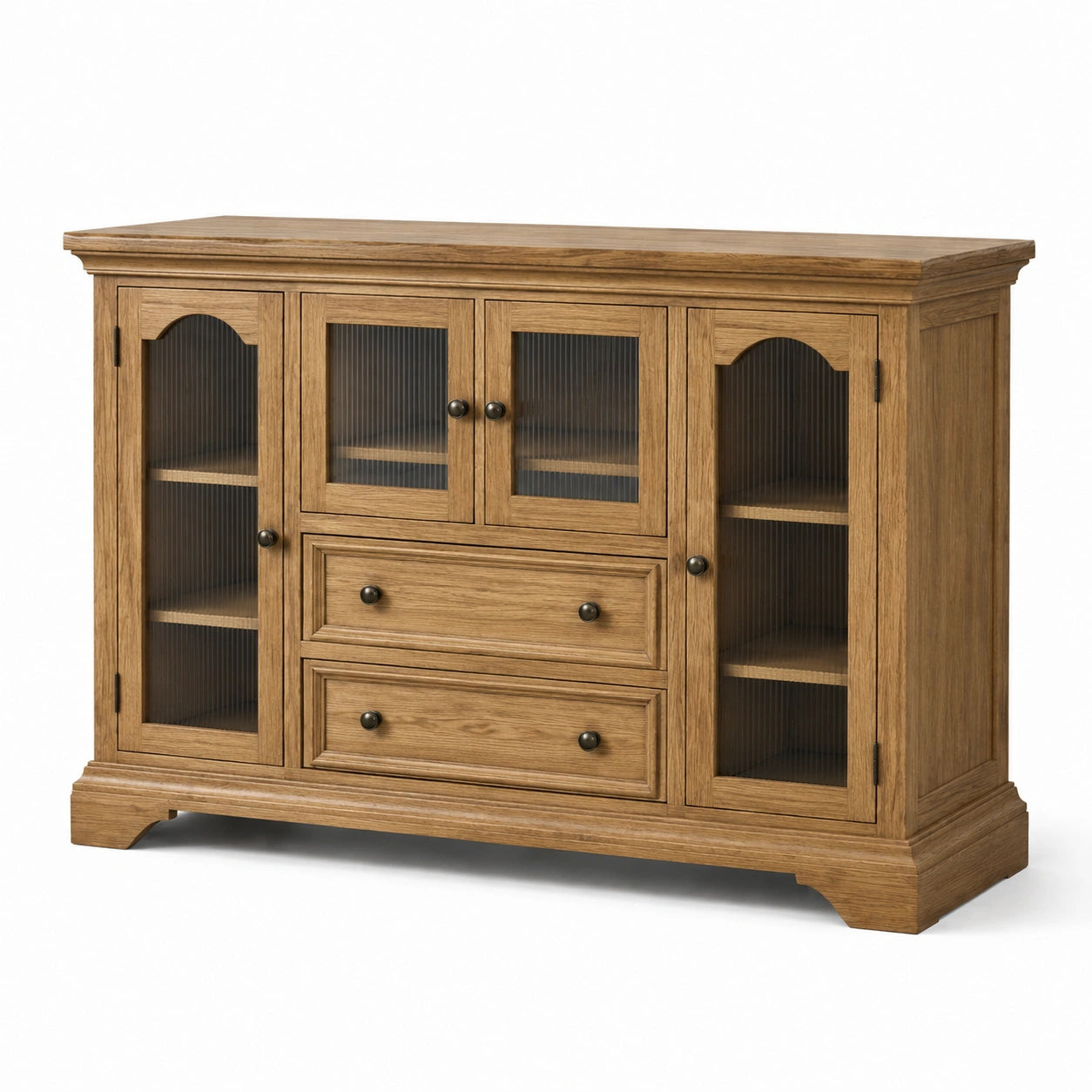 Buffet en bois de chêne avec portes en verre rainuré