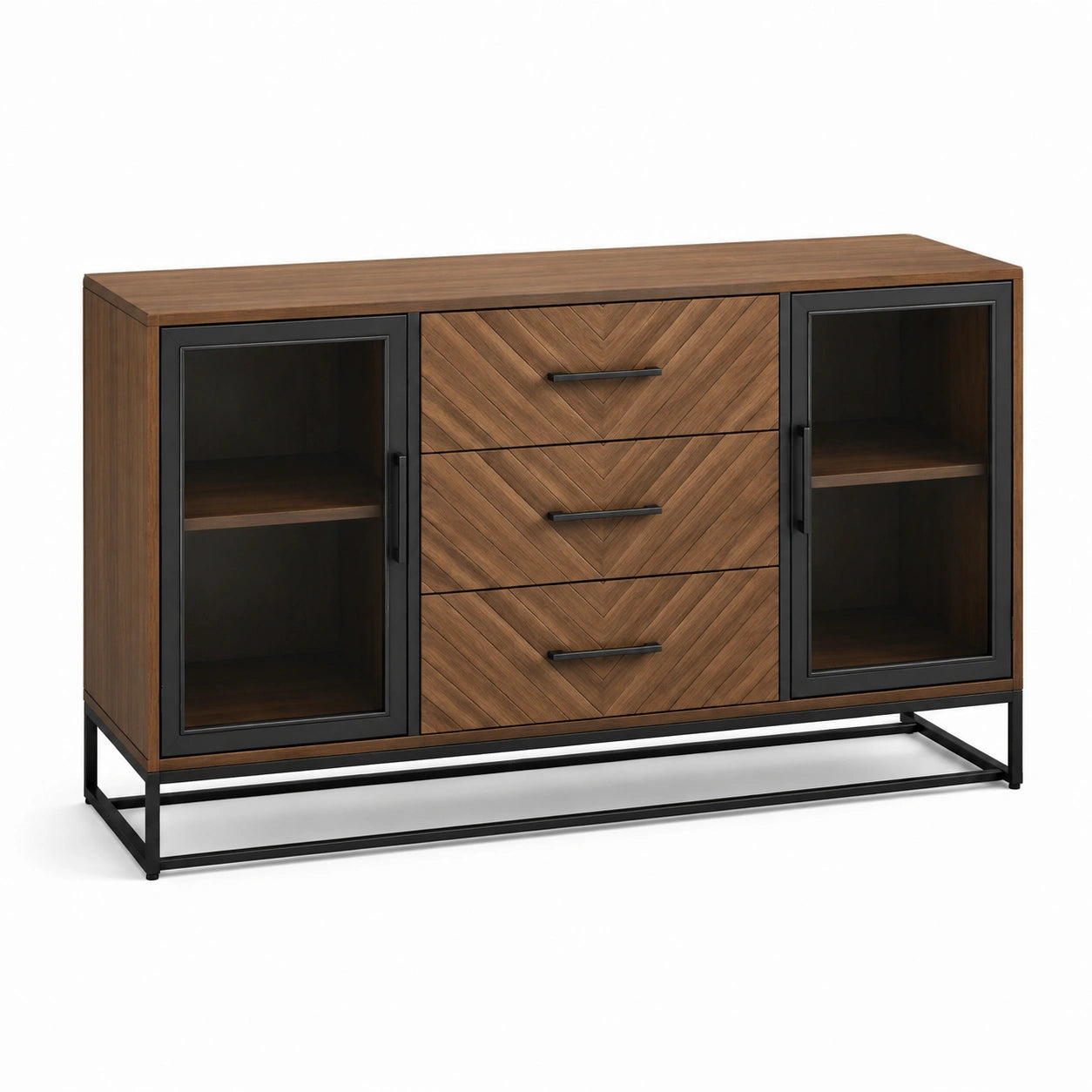 Buffet en bois avec portes vitrées et tiroirs