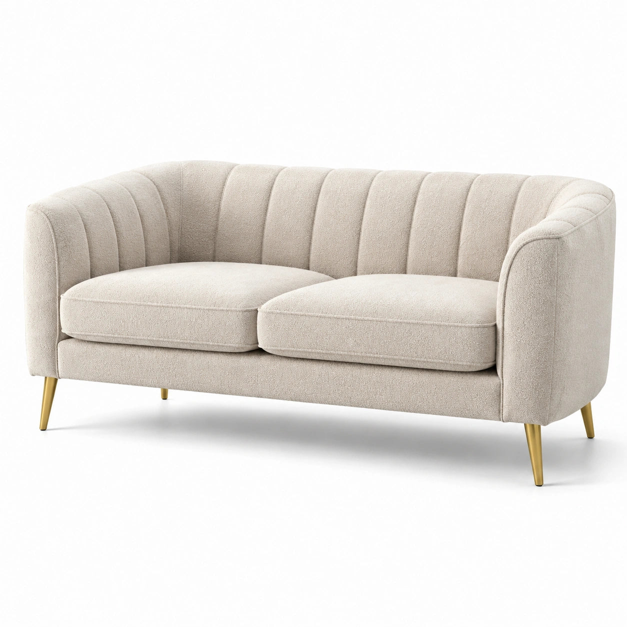 Canapé 3 places en tissu polyester beige avec pieds en métal doré