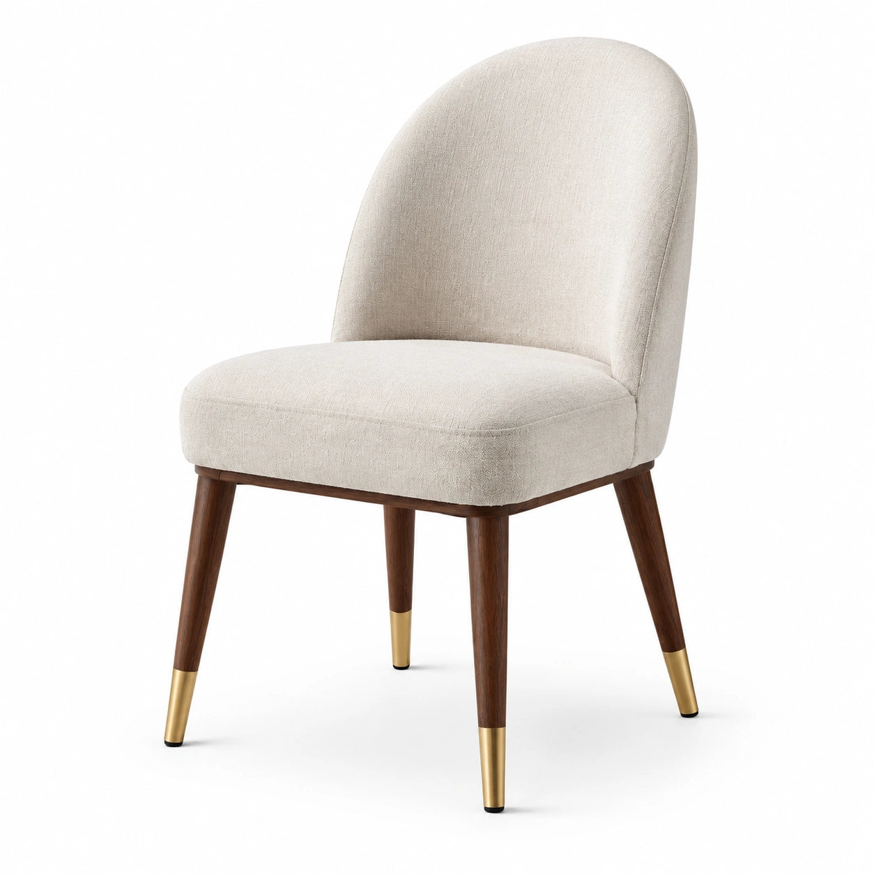 Chaise en bois avec tissu beige et embouts dorés