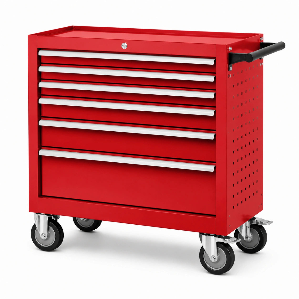 Chariot à outils en acier rouge avec 6 tiroirs