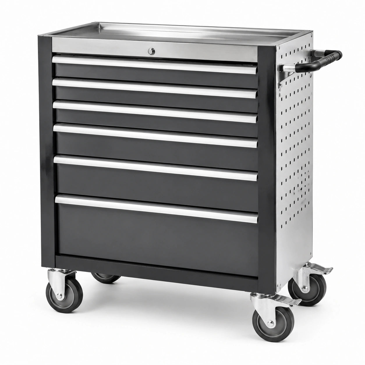 Chariot à outils mobile en métal noir avec 7 tiroirs