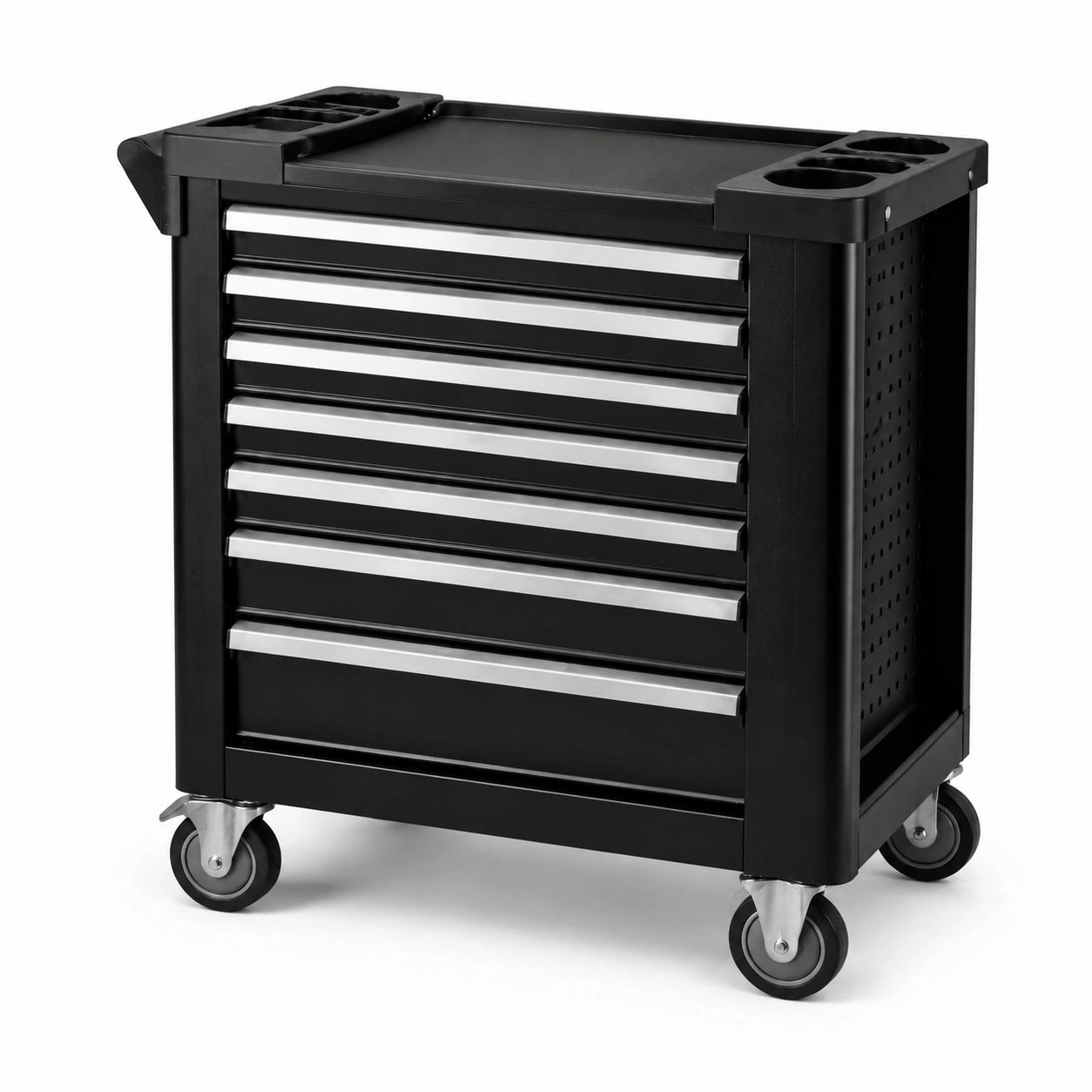 Chariot à outils en métal noir avec 7 tiroirs et roulettes