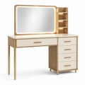 Coiffeuse en bois avec miroir LED et tiroirs en chêne et blanc
