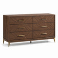 Commode en bois avec 6 tiroirs noyer et poignées dorées