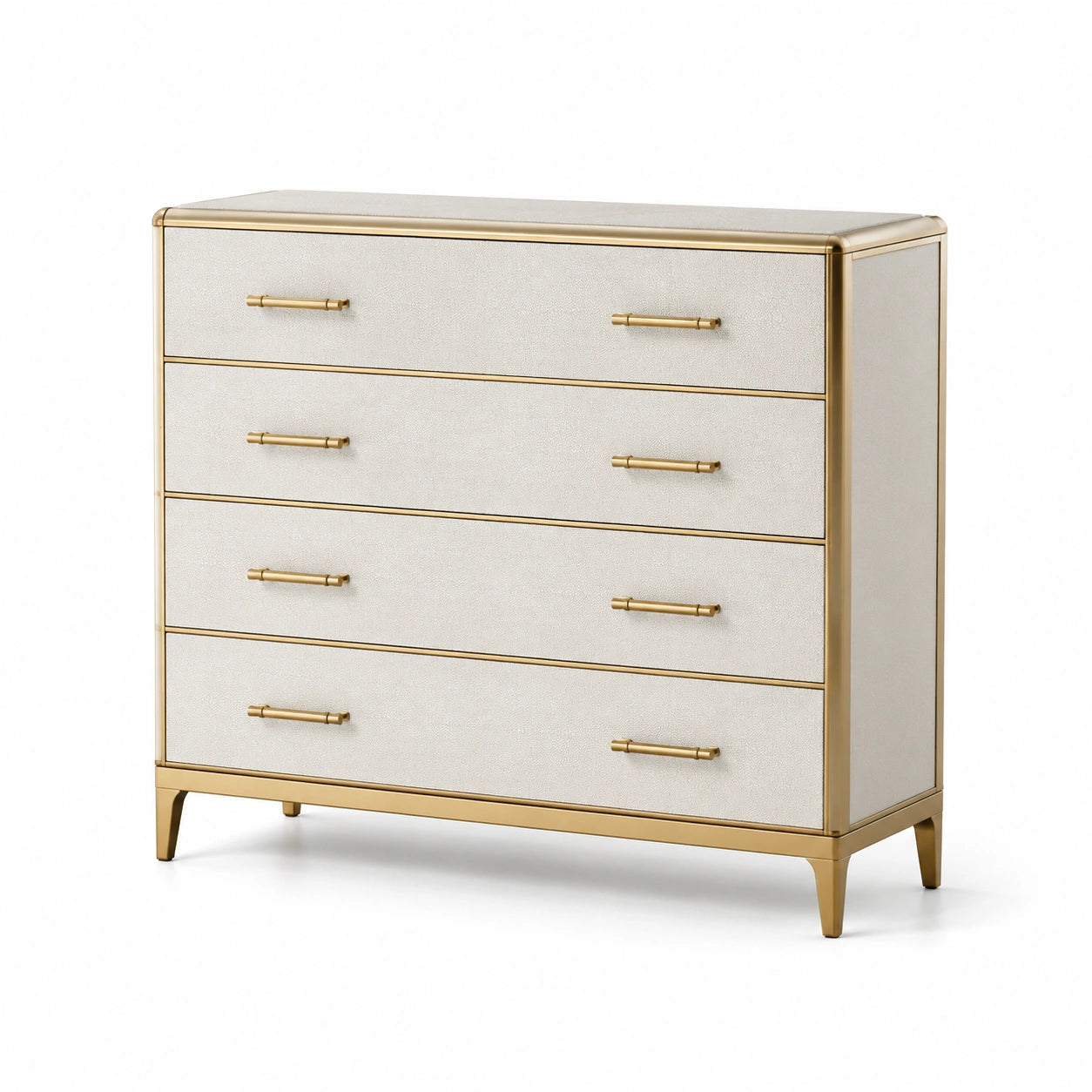 Commode 4 tiroirs en bois MDF et métal doré