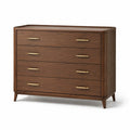 Commode en bois massif brun avec poignées en laiton