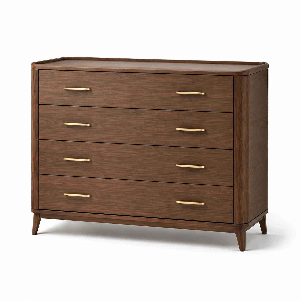 Commode en bois massif brun avec poignées en laiton