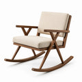 Chaise berçante en bois avec coussins en lin beige
